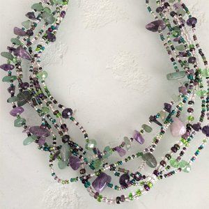 18" Czech Glass Bead PURPLE GREEN SILVER Nec…